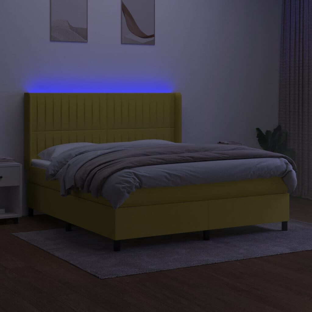 Κρεβάτι Boxspring με Στρώμα & LED Πράσινο 160x200 εκ Υφασμάτινο