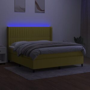 Κρεβάτι Boxspring με Στρώμα & LED Πράσινο 160x200 εκ Υφασμάτινο