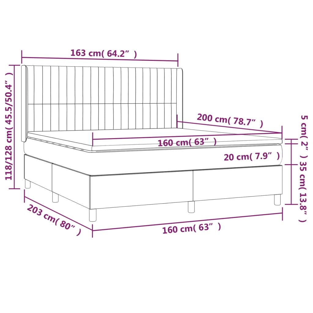 Κρεβάτι Boxspring με Στρώμα & LED Πράσινο 160x200 εκ Υφασμάτινο