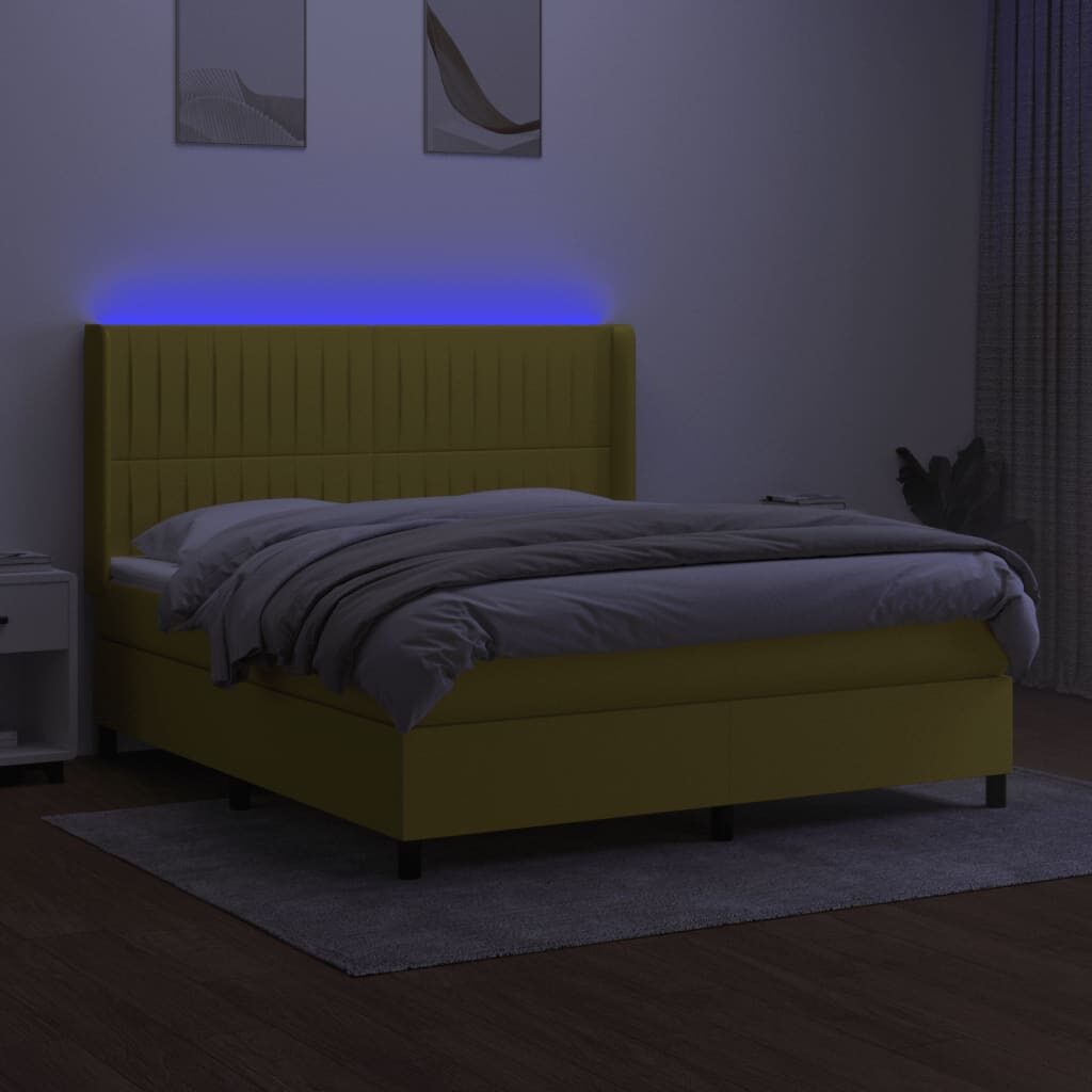 Κρεβάτι Boxspring με Στρώμα & LED Πράσινο 180x200 εκ Υφασμάτινο