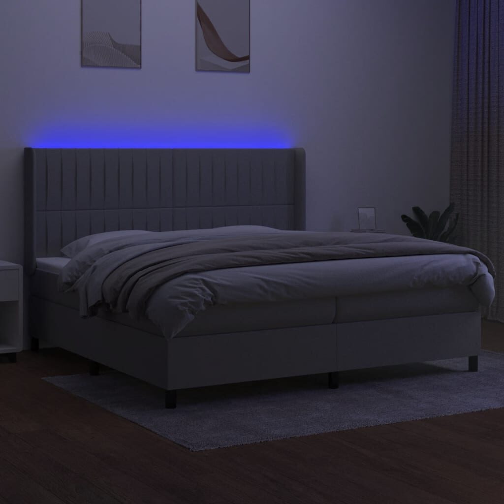 Κρεβάτι Boxspring με Στρώμα & LED Αν.Γκρι 200x200εκ. Υφασμάτινο