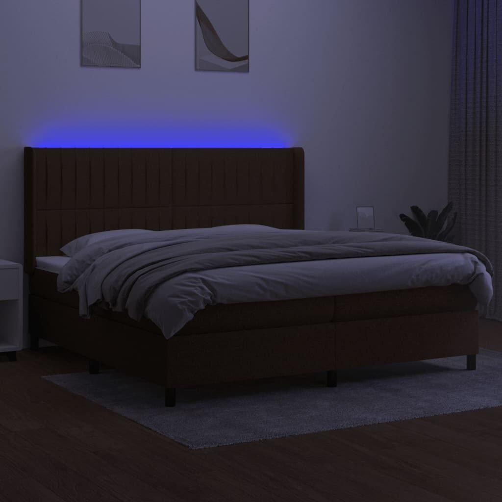 Κρεβάτι Boxspring με Στρώμα & LED Σκ.Καφέ 200x200εκ. Υφασμάτινο