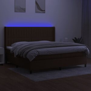 Κρεβάτι Boxspring με Στρώμα & LED Σκ.Καφέ 200x200εκ. Υφασμάτινο