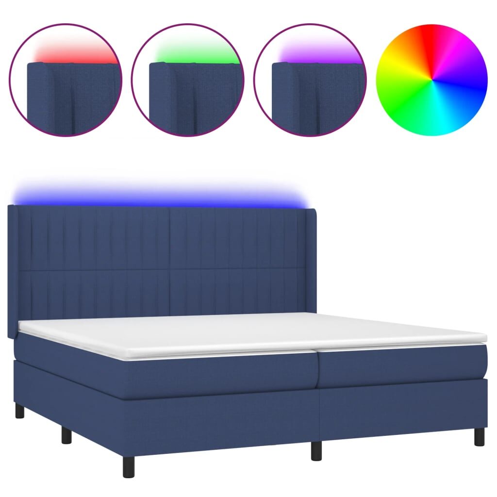 Κρεβάτι Boxspring με Στρώμα & LED Μπλε 200x200 εκ. Υφασμάτινο