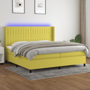 Κρεβάτι Boxspring με Στρώμα & LED Πράσινο 200x200 εκ Υφασμάτινο