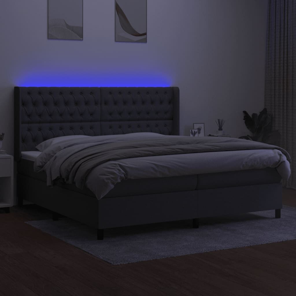 Κρεβάτι Boxspring με Στρώμα & LED Σκ.Γκρι 200x200εκ. Υφασμάτινο