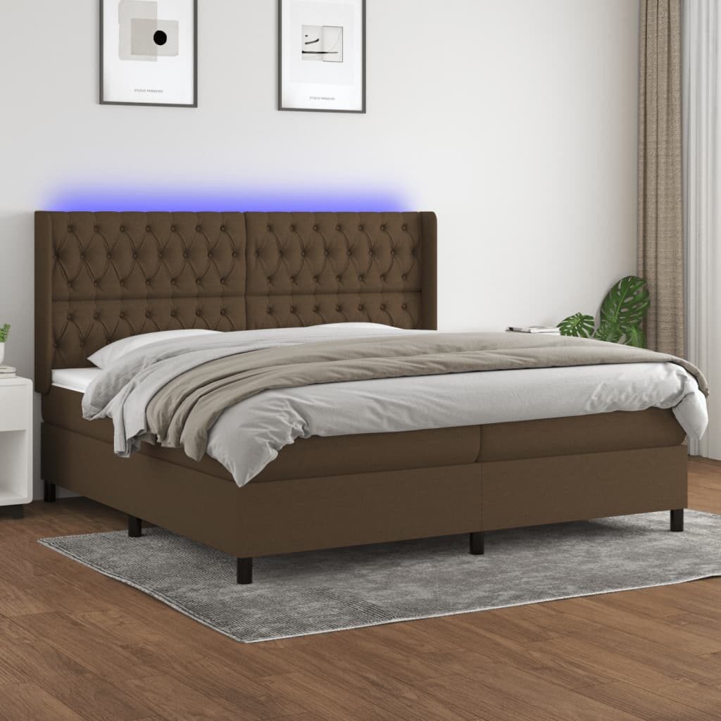 Κρεβάτι Boxspring με Στρώμα & LED Σκ.Καφέ 200x200εκ. Υφασμάτινο