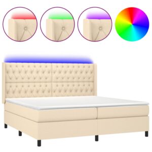 Κρεβάτι Boxspring με Στρώμα & LED Κρεμ 200x200 εκ. Υφασμάτινο