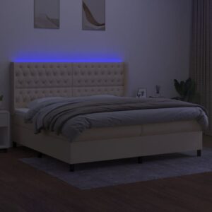 Κρεβάτι Boxspring με Στρώμα & LED Κρεμ 200x200 εκ. Υφασμάτινο