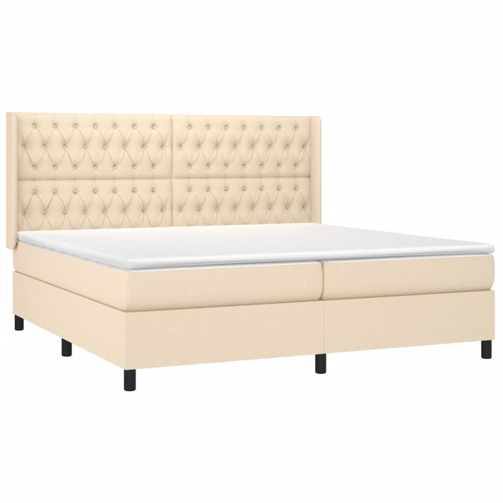 Κρεβάτι Boxspring με Στρώμα & LED Κρεμ 200x200 εκ. Υφασμάτινο