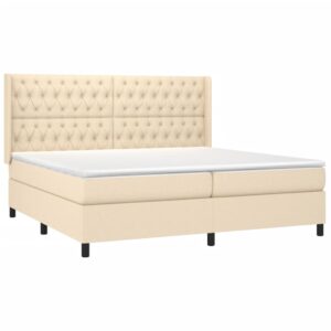 Κρεβάτι Boxspring με Στρώμα & LED Κρεμ 200x200 εκ. Υφασμάτινο