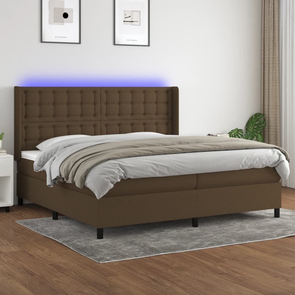 Κρεβάτι Boxspring με Στρώμα & LED Σκ.Καφέ 200x200εκ. Υφασμάτινο