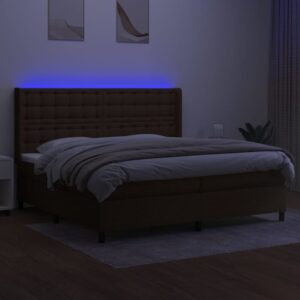 Κρεβάτι Boxspring με Στρώμα & LED Σκ.Καφέ 200x200εκ. Υφασμάτινο