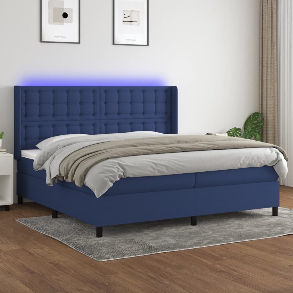 Κρεβάτι Boxspring με Στρώμα & LED Μπλε 200x200 εκ. Υφασμάτινο