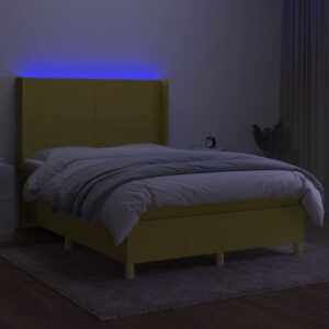 Κρεβάτι Boxspring με Στρώμα & LED Πράσινο 140x200 εκ Υφασμάτινο