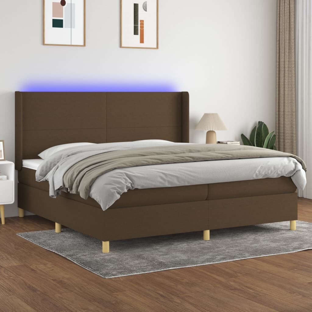 Κρεβάτι Boxspring με Στρώμα & LED Σκ.Καφέ 200x200εκ. Υφασμάτινο