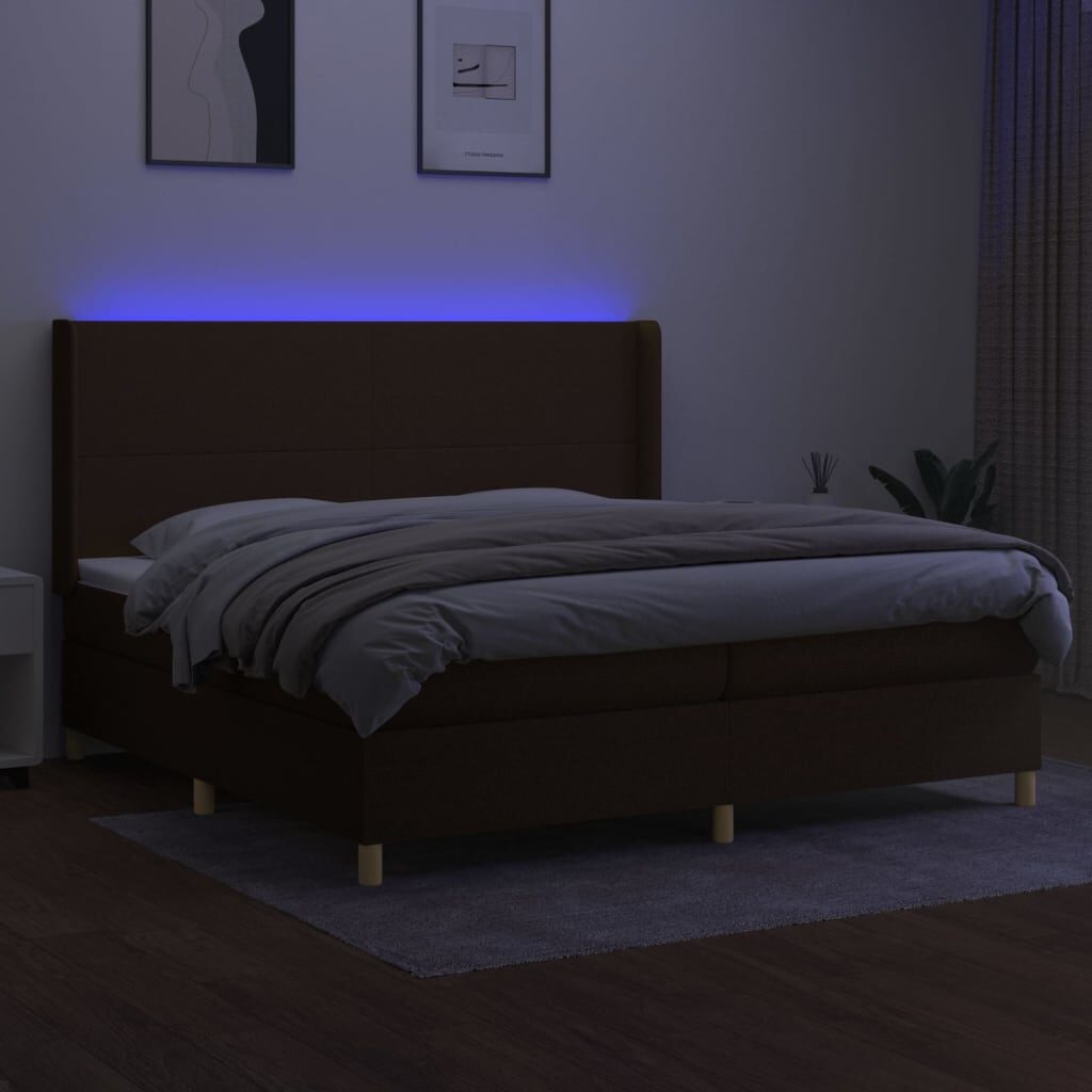 Κρεβάτι Boxspring με Στρώμα & LED Σκ.Καφέ 200x200εκ. Υφασμάτινο