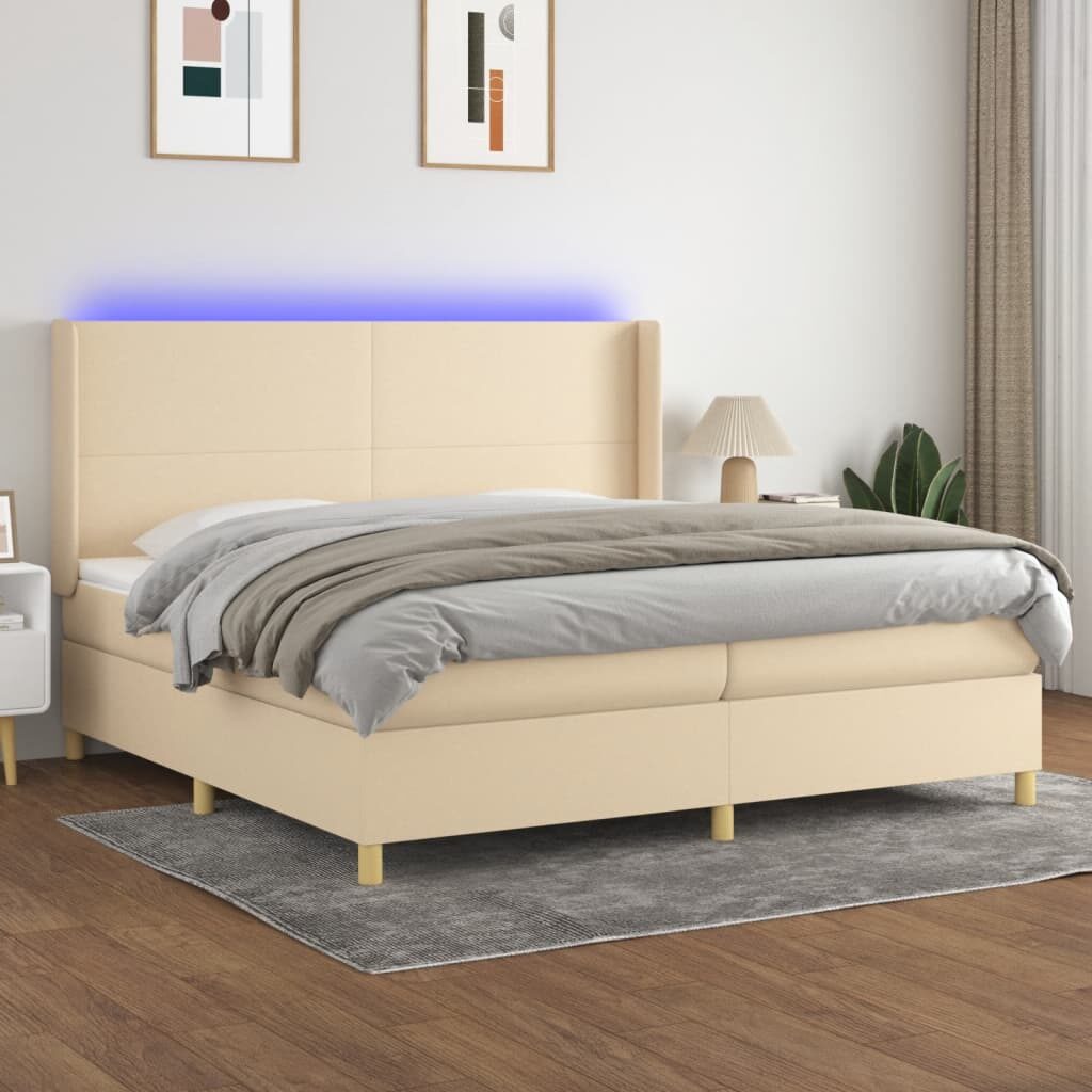 Κρεβάτι Boxspring με Στρώμα & LED Κρεμ 200x200 εκ. Υφασμάτινο