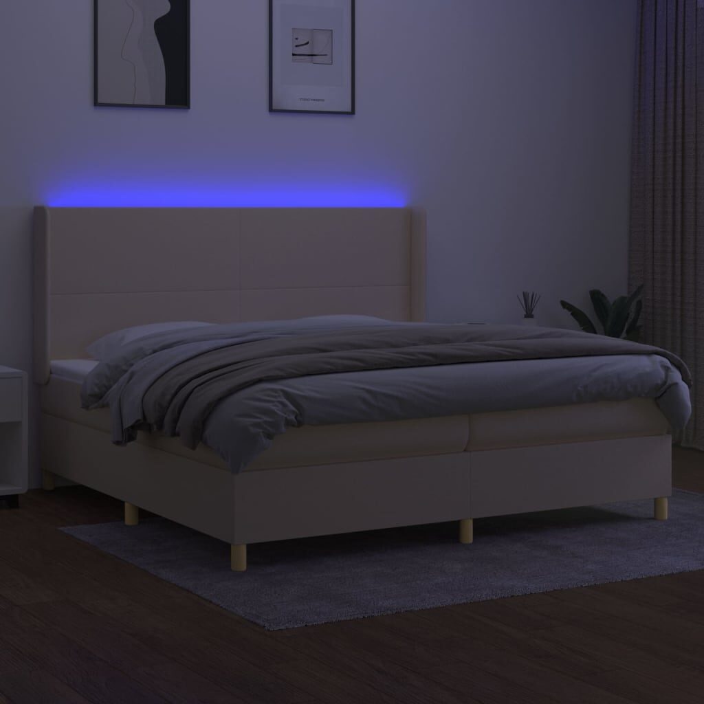 Κρεβάτι Boxspring με Στρώμα & LED Κρεμ 200x200 εκ. Υφασμάτινο