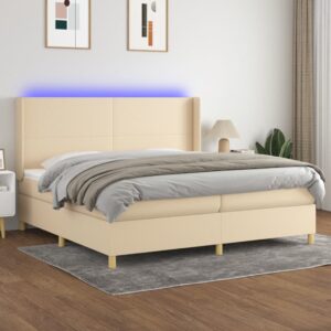 Κρεβάτι Boxspring με Στρώμα & LED Κρεμ 200x200 εκ. Υφασμάτινο