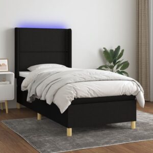 Κρεβάτι Boxspring με Στρώμα & LED Μαύρο 80x200 εκ. Υφασμάτινο