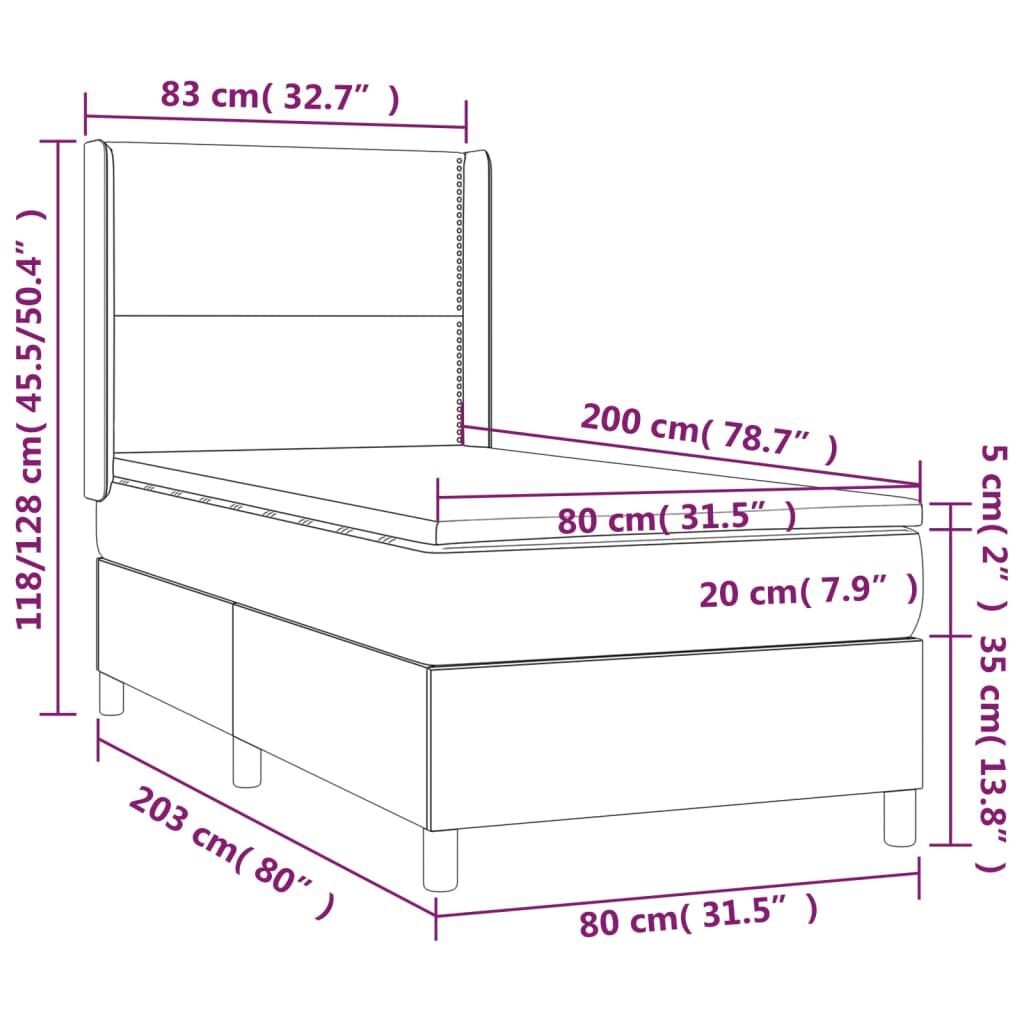 Κρεβάτι Boxspring με Στρώμα & LED Μαύρο 80x200 εκ. Υφασμάτινο