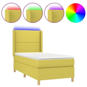 Κρεβάτι Boxspring με Στρώμα & LED Πράσινο 90x190 εκ. Υφασμάτινο