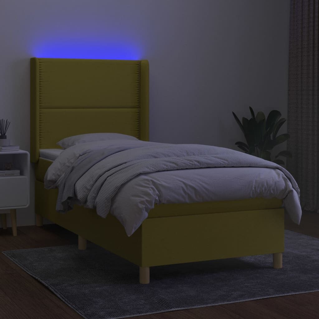 Κρεβάτι Boxspring με Στρώμα & LED Πράσινο 90x190 εκ. Υφασμάτινο