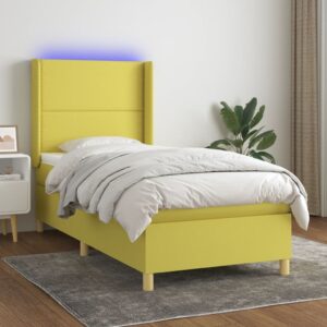 Κρεβάτι Boxspring με Στρώμα & LED Πράσινο 90x190 εκ. Υφασμάτινο