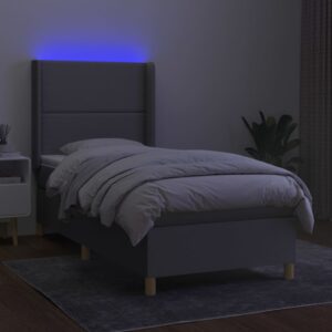 Κρεβάτι Boxspring με Στρώμα & LED Αν.Γκρι 90x200 εκ. Υφασμάτινο