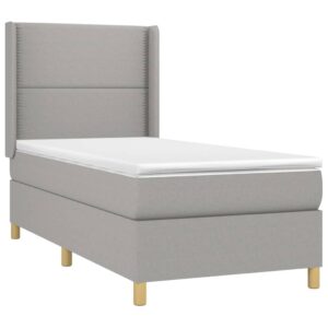 Κρεβάτι Boxspring με Στρώμα & LED Αν.Γκρι 90x200 εκ. Υφασμάτινο