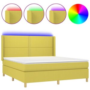 Κρεβάτι Boxspring με Στρώμα & LED Πράσινο 160x200 εκ Υφασμάτινο