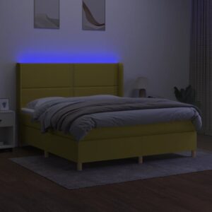 Κρεβάτι Boxspring με Στρώμα & LED Πράσινο 160x200 εκ Υφασμάτινο