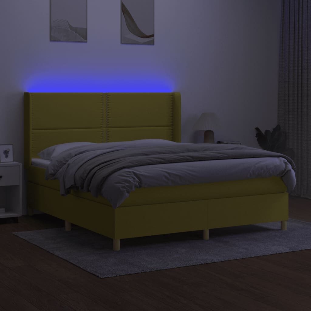 Κρεβάτι Boxspring με Στρώμα & LED Πράσινο 180x200 εκ Υφασμάτινο