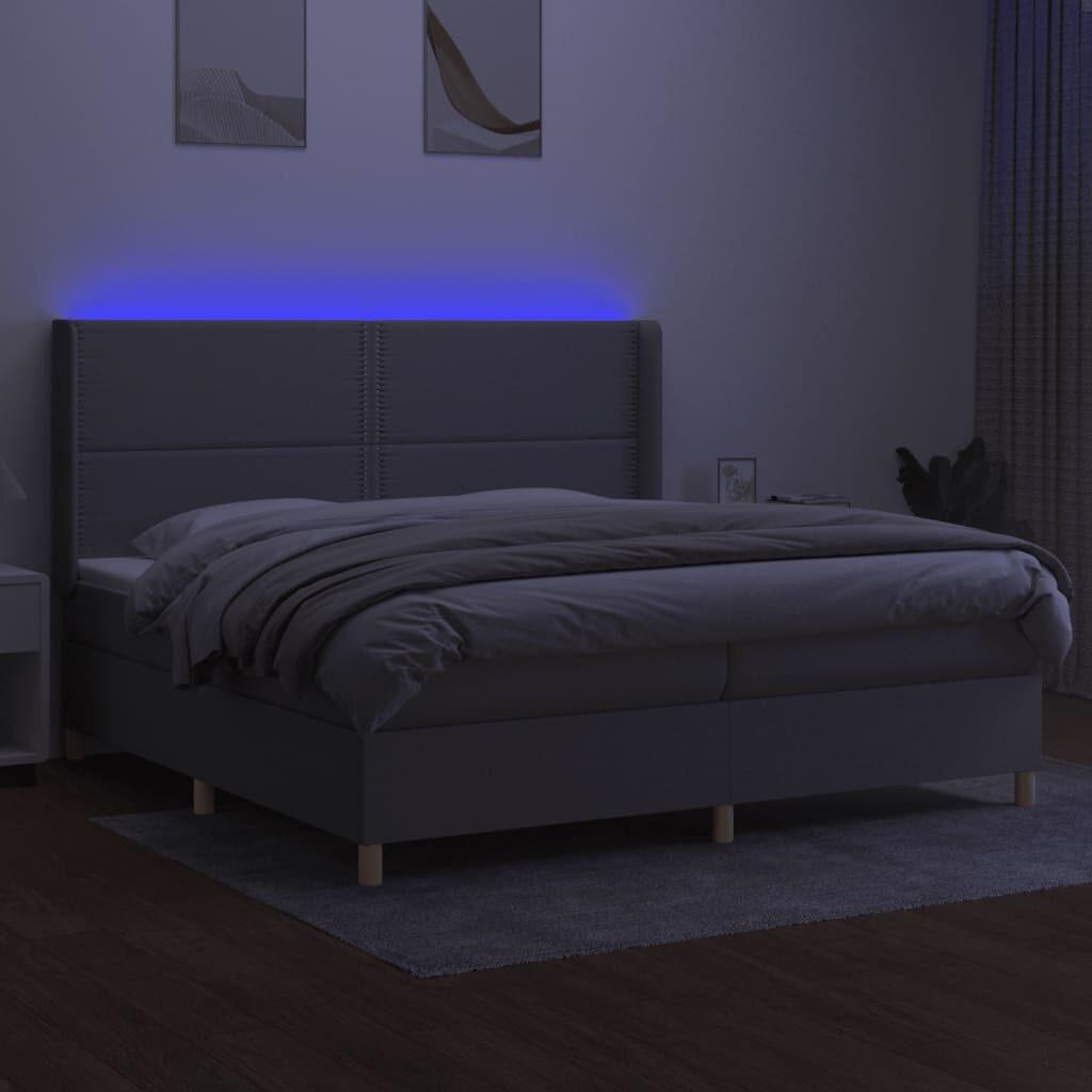 Κρεβάτι Boxspring με Στρώμα & LED Αν.Γκρι 200x200εκ. Υφασμάτινο