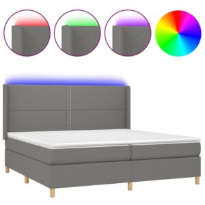 Κρεβάτι Boxspring με Στρώμα & LED Σκ.Γκρι 200x200εκ. Υφασμάτινο