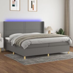 Κρεβάτι Boxspring με Στρώμα & LED Σκ.Γκρι 200x200εκ. Υφασμάτινο