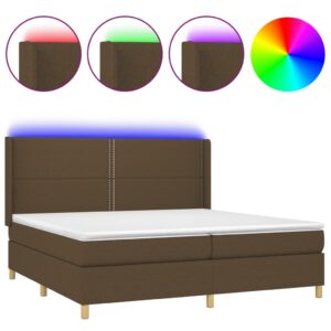 Κρεβάτι Boxspring με Στρώμα & LED Σκ.Καφέ 200x200εκ. Υφασμάτινο