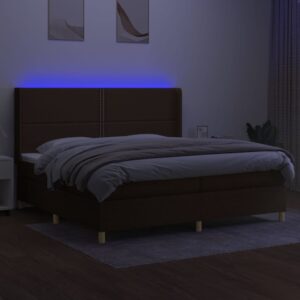 Κρεβάτι Boxspring με Στρώμα & LED Σκ.Καφέ 200x200εκ. Υφασμάτινο