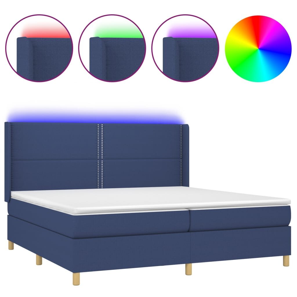 Κρεβάτι Boxspring με Στρώμα & LED Μπλε 200x200 εκ. Υφασμάτινο