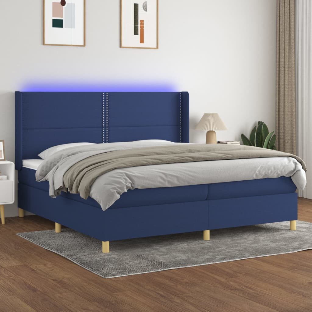 Κρεβάτι Boxspring με Στρώμα & LED Μπλε 200x200 εκ. Υφασμάτινο