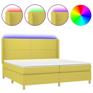 Κρεβάτι Boxspring με Στρώμα & LED Πράσινο 200x200 εκ Υφασμάτινο