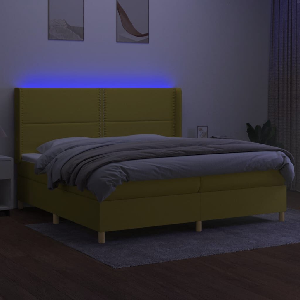 Κρεβάτι Boxspring με Στρώμα & LED Πράσινο 200x200 εκ Υφασμάτινο