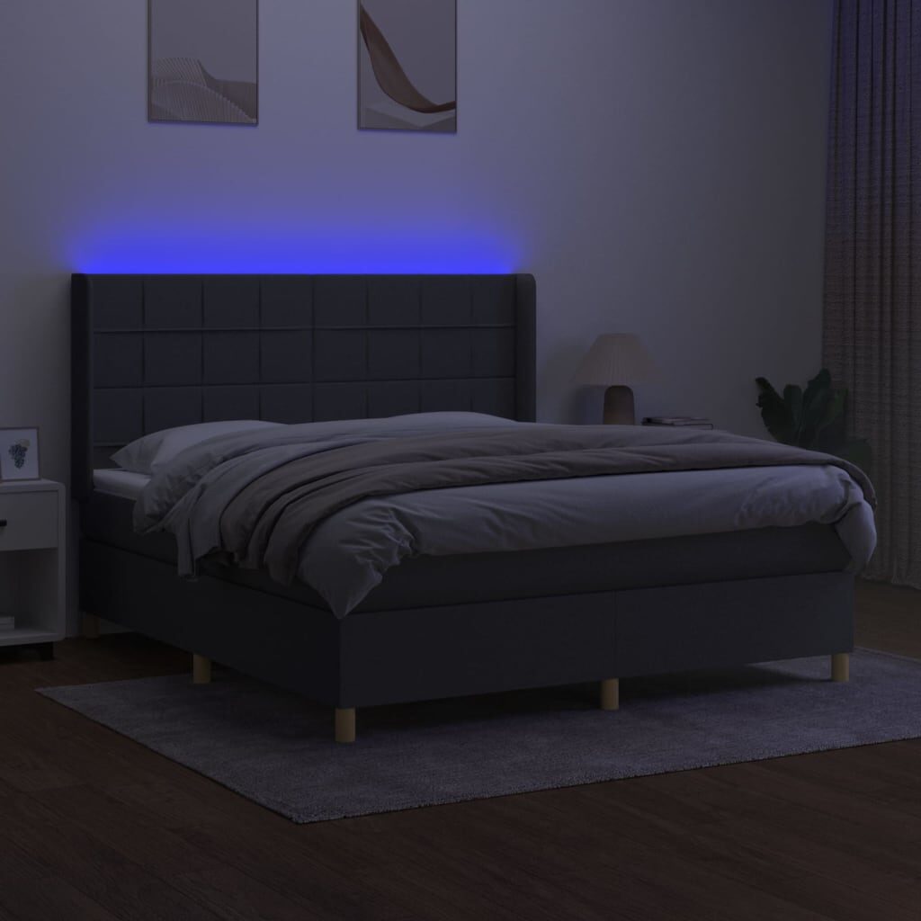 Κρεβάτι Boxspring με Στρώμα & LED Σκ.Γκρι 160x200 εκ Υφασμάτινο