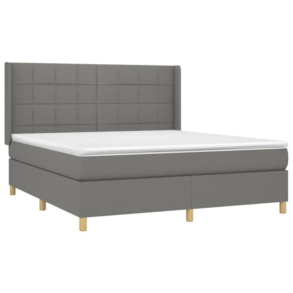 Κρεβάτι Boxspring με Στρώμα & LED Σκ.Γκρι 160x200 εκ Υφασμάτινο