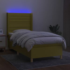 Κρεβάτι Boxspring με Στρώμα & LED Πράσινο 90x190 εκ. Υφασμάτινο