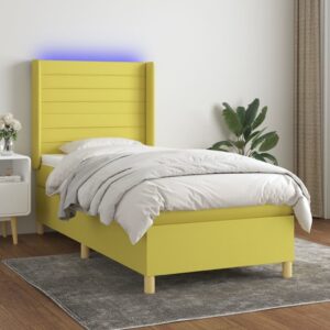 Κρεβάτι Boxspring με Στρώμα & LED Πράσινο 90x190 εκ. Υφασμάτινο