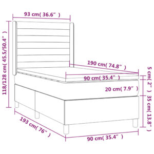 Κρεβάτι Boxspring με Στρώμα & LED Πράσινο 90x190 εκ. Υφασμάτινο