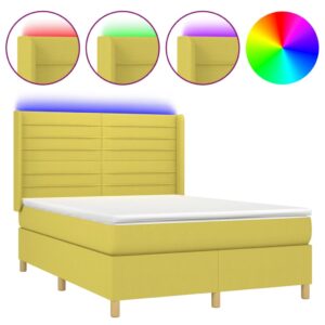 Κρεβάτι Boxspring με Στρώμα & LED Πράσινο 140x200 εκ Υφασμάτινο