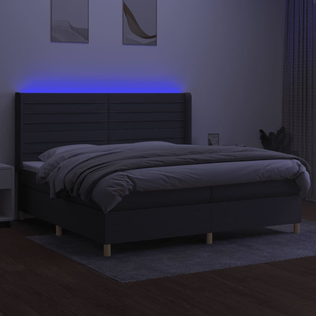 Κρεβάτι Boxspring με Στρώμα & LED Σκ.Γκρι 200x200εκ. Υφασμάτινο